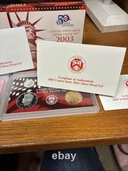2002 & 2003 Silver Proof Sets. Each Set Has 1 1/3 Oz Of Silver. OGP & COA