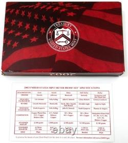 2002-S United States Mint 90% Silver Proof 10 Coin Set In OGP with COA COMPLETE