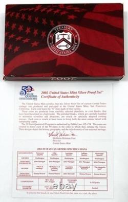 2002-S United States Mint 90% Silver Proof 10 Coin Set In OGP with COA COMPLETE