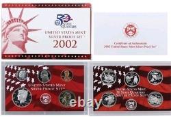 2002 US Mint Silver Proof Set 10 coin OGP COA. Free shipping