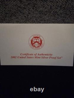 2002 US Mint Silver Proof Set 10 coin OGP COA. Free shipping