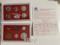 2002 US Mint Silver Proof Set Silver 10 Piece Coins, 1.34 Troy Oz Box & COA
