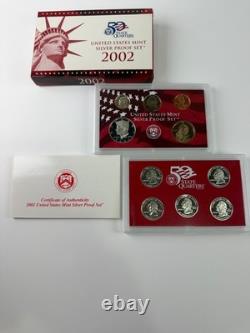 2002 United States Mint Silver Proof Set in Box with COA 10 Coin Set