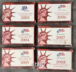 2003-2008 U. S. Mint Silver Proof Sets-Lot of 6 Boxes