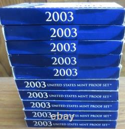 2003 Proof Set 10 Sets Wholesale U. S. Mint 10 -coin Sets 5 Quarters COA