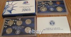 2003 Proof Set 10 Sets Wholesale U. S. Mint 10 -coin Sets 5 Quarters COA