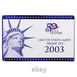 2003 S Proof Set 10 Pack Nice Original Boxes & COAs US Mint 100 Coin Lot