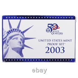 2003 S Proof Set 10 Pack Nice Original Boxes & COAs US Mint 100 Coin Lot