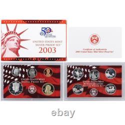2003 US Mint Silver Proof set 90% state Quarters Kennedy (OGP) 10 coins