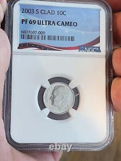 2003-s Clad Proof Set, Complete Multi Coin Set Of 10 Coins Ngc Pf69 Ultra Cameo