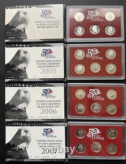 2004,05,06,07, United States Mint 50 State Quarters Silver Proof Set. WithOGP&COA