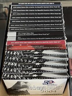 2004-2020 United States Silver Quarters Proof Set Lot with Boxes & COA's
