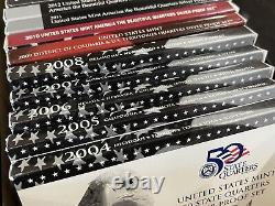 2004-2020 United States Silver Quarters Proof Set Lot with Boxes & COA's