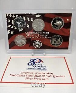 2004 Lot Of 7 US Mint 50 State Quarters Silver Proof Sets
