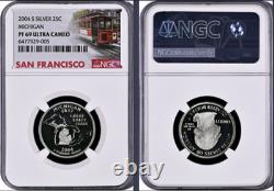 2004-S 11-coin Silver Proof Set NGC Graded San Francisco Trolley Car label