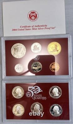 2004-S Complete SILVER Proof Set w Red Box & COA -41.625 grams/1.338 oz Silver