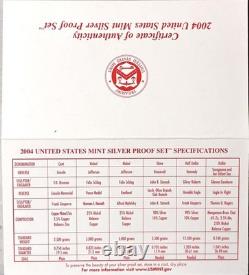 2004-S Complete SILVER Proof Set w Red Box & COA -41.625 grams/1.338 oz Silver