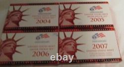 2004 to 2007 Silver Proof Set U. S. Mint Box and COA 4 Sets With Silver Quarters