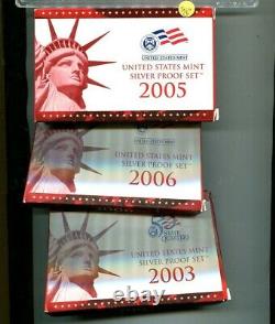 2005 2006 2003 S United States 90% Silver Proof Set Original Box + Coa Lot Of 3