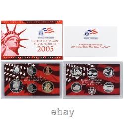 2005 S Proof Set Original Box & COA 11 Coins 90% Silver
