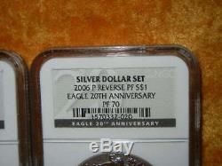 2006 20th ANNIVERSARY 3 coin set AMERICAN SILVER EAGLE MS70-REV. PROOF PR70-PR70
