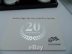 2006 AMERICAN EAGLE 20TH ANNIVERSARY SILVER 3 COIN SET REVERSE PROOF With BOX COA