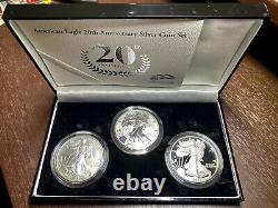2006 AMERICAN SILVER EAGLE 20th ANNIVERSARY 3 COIN SET WithREVERSE PROOF & COA/OGP