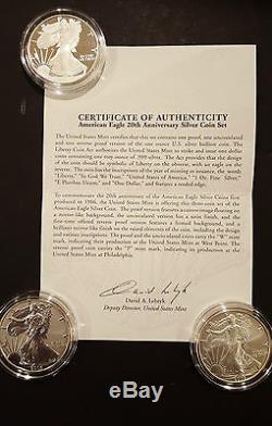 2006 American Eagle 20th Anniversary Silver Coin Set Reverse Proof Complete