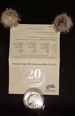 2006 American Eagle 20th Anniversary Silver Coin Set Reverse Proof Complete
