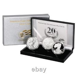 2006 American Silver Eagle 20th Anniversary 3 Coin Set withBOX + COA
