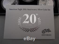 2006 American Silver Eagle 20th Anniversary 3 Coin Set with All OGP REVERSE PROOF