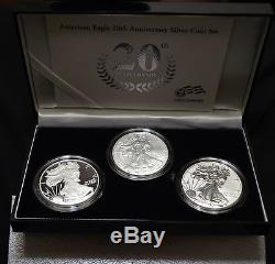 2006-W 3-Coin Proof Silver Eagle Set (20th Anniversary, withBox & COA)