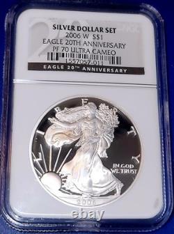 2006-W PROOF Silver Eagle PF70 UCAM 20TH ANNIVERSARY DOLLAR SET