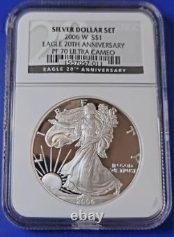 2006-W PROOF Silver Eagle PF70 UCAM 20TH ANNIVERSARY DOLLAR SET