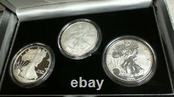 2006 W, P $1 20th Anniversary 3 Coin American Silver Eagle Set PR, Rev PR, BR. 1