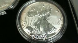 2006 W, P $1 20th Anniversary 3 Coin American Silver Eagle Set PR, Rev PR, BR. 1