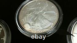2006 W, P $1 20th Anniversary 3 Coin American Silver Eagle Set PR, Rev PR, BR. 1
