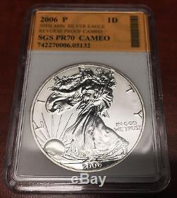 2006 W P PR70 MS70 AMERICAN SILVER EAGLE 20th ANNIVERSARY 3 COIN SGS SET proof