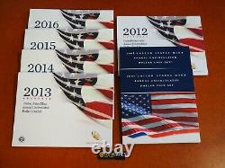 2007 2008 2012 2013 2014 2015 2016 W Burnished Silver Eagle Annual Dollar Set