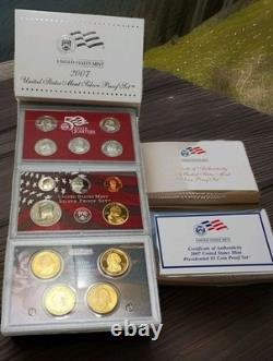 2007 US Mint Silver Proof Set 1.34 Troy Oz Silver 14 Piece Coins, Box & COA