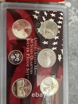 2007 United States Mint 14 Coin Set with Silver Proof 5 state Quarters