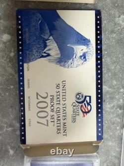 2007 United States Mint 14 Coin Set with Silver Proof 5 state Quarters