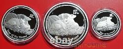 2008 Australia Lunar II Year of the Mouse Silver Proof 3-coin set 1Oz 1/2Oz 2Oz