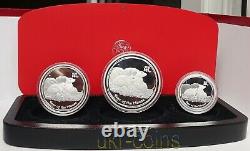 2008 Australia Lunar II Year of the Mouse Silver Proof 3-coin set 1Oz 1/2Oz 2Oz