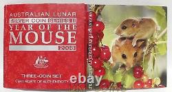 2008 Australia Lunar II Year of the Mouse Silver Proof 3-coin set 1Oz 1/2Oz 2Oz