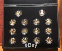 2008 Royal Mint 25th Anniversary 14 Coin Silver Proof & Gold One Pound £1 Set