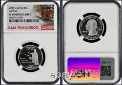 2008-S 14-coin Silver Proof Set NGC Graded PF68 Ultra Cameo Cable Car label