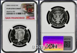 2008-S 14-coin Silver Proof Set NGC Graded PF68 Ultra Cameo Cable Car label