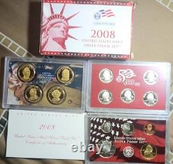 2008 S US Mint Silver Proof Set 14 Coin OGP with COA