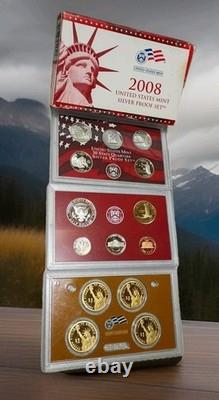 2008 S U. S. Mint Complete SILVER PROOF SET with OGP Box And COA 14 Coins